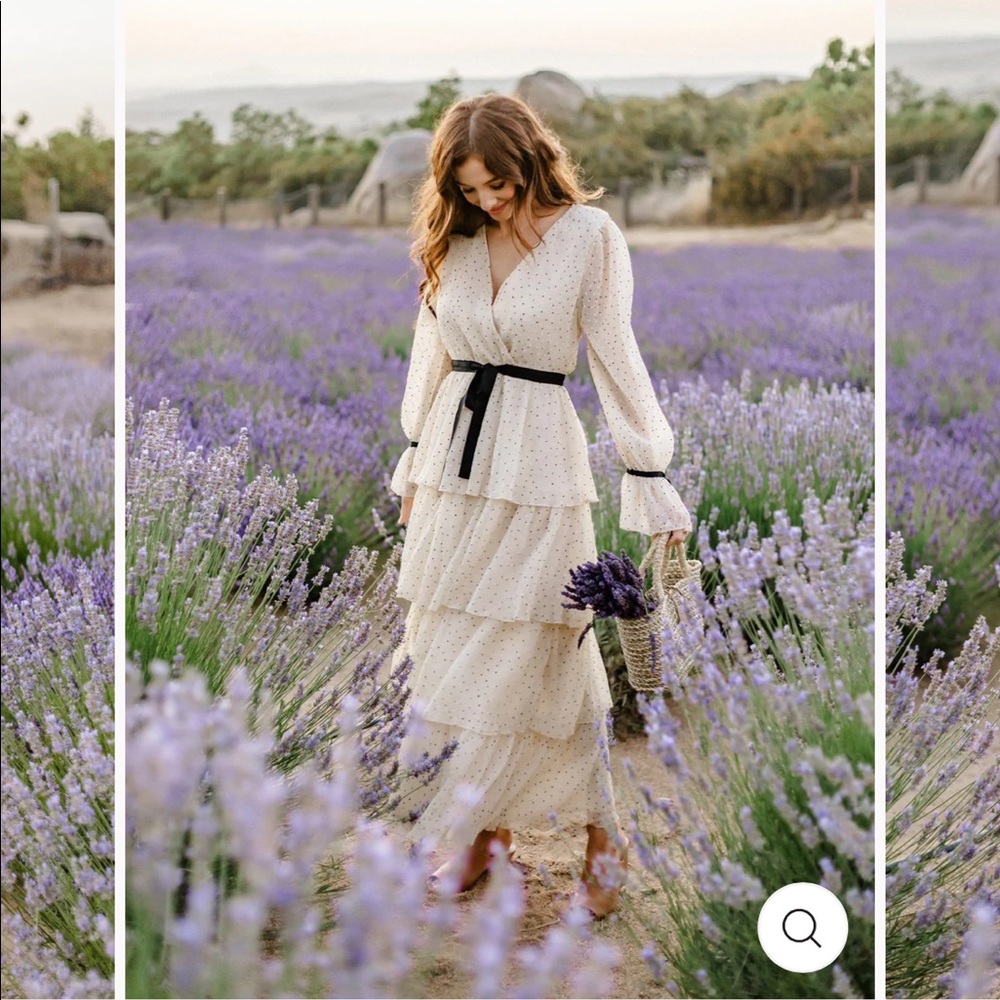 Dotted V-Neck Tiered Dress